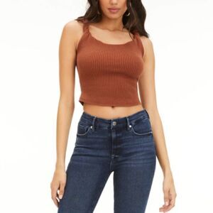 Good American Twisted Shoulder Ribbed Cotton Blend Sweater Tank Size M